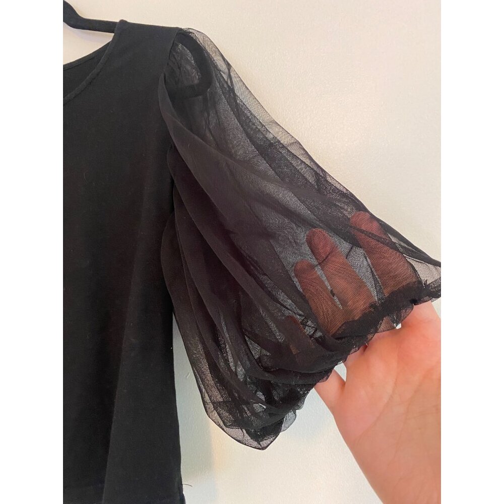 Black Puff Sheer Sleeve Women’s Blouse by Honey Pot Size L - Picture 3 of 5